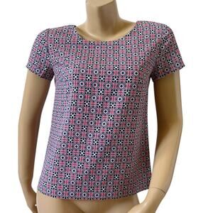 J. Crew XXS Geometric Print Scoop Neck Short Sleeve Blouse